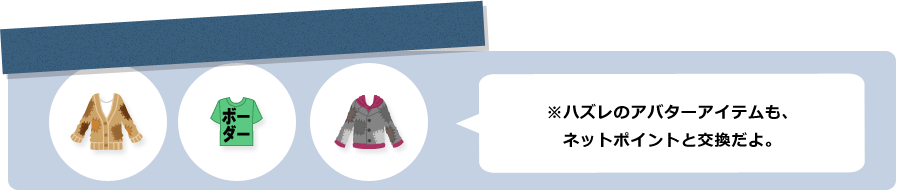 ※ハズレのアバターアイテムも、ネットポイントと交換だよ。